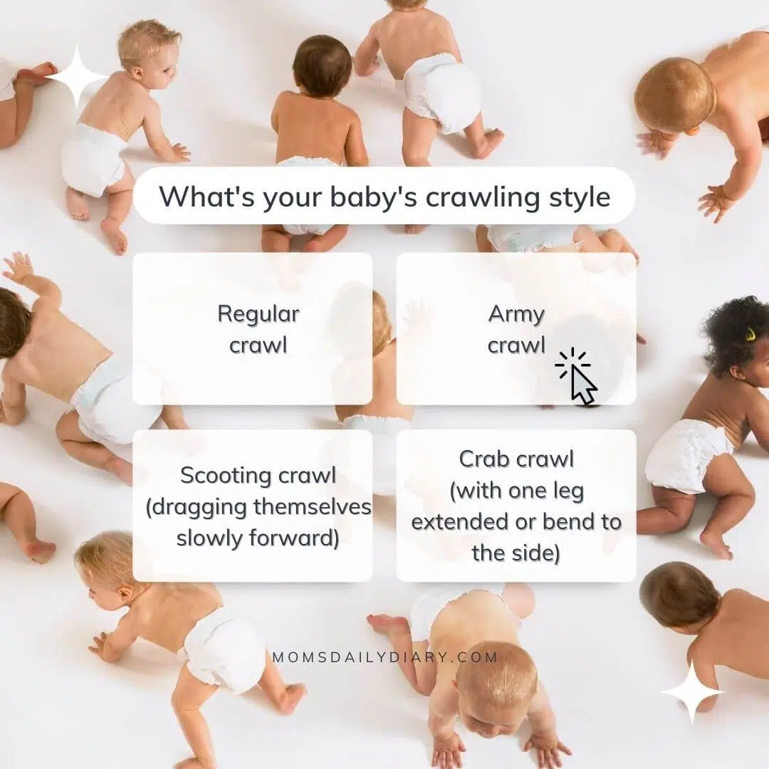 Square image of crawling babies and question "What's your baby's crawling style?"