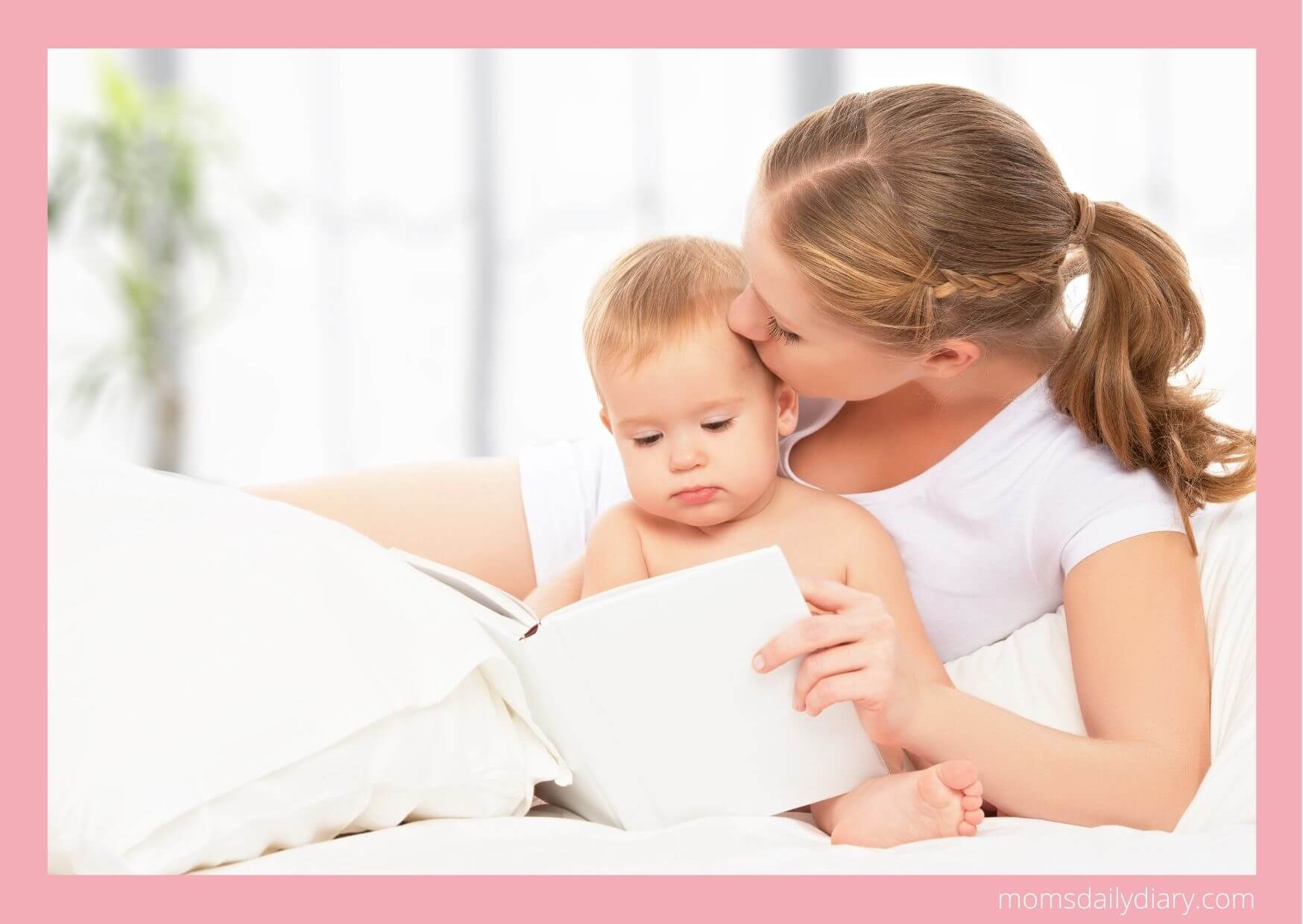 Image of a mom and baby reading a book