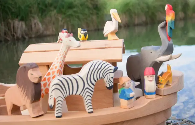 Here are a bunch of Ostheimer animals on a wooden boat.