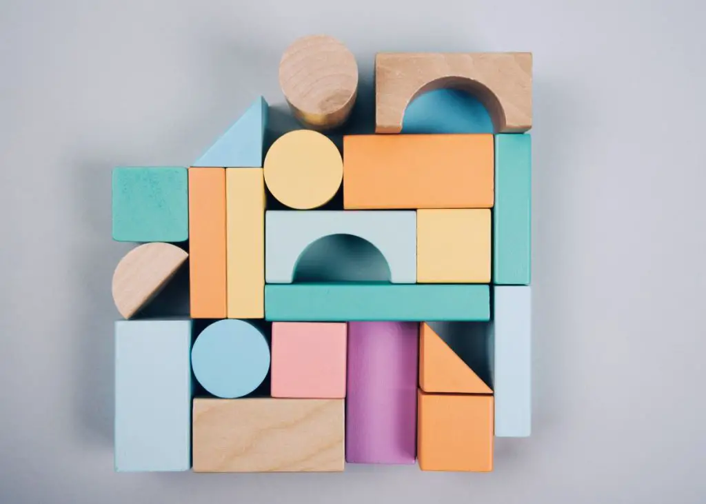 Lots of different shaped pastel blocks.  These are perfect for teaching shapes.