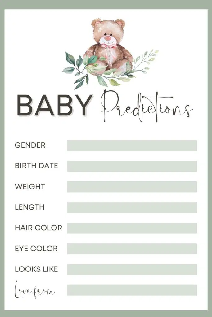 baby shower prediction game questions