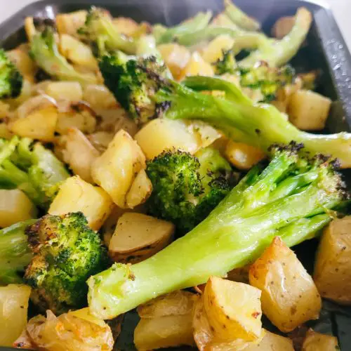 roasted potatoes and broccoli