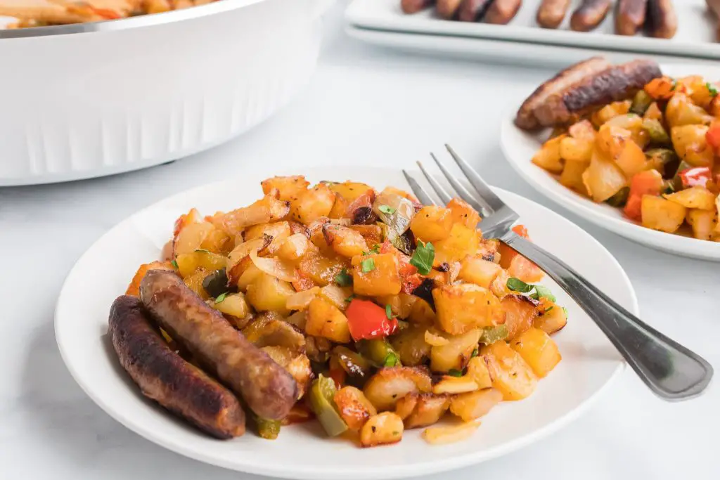 breakfast potatoes served with sausage