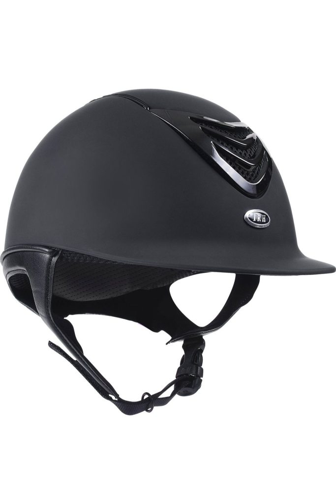 This is the IRH 4G Riding Helmet.  It's matte black.  It has a black brim.