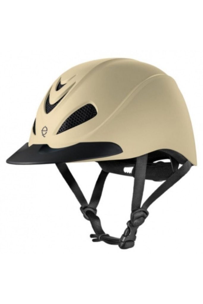 This is the Troxel Liberty Riding Helmet.  It's a beige color.  It has a black brim.